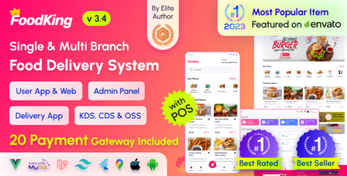 FoodKing - Restaurant Food Delivery System with Admin Panel & Delivery Man App | Restaurant POS